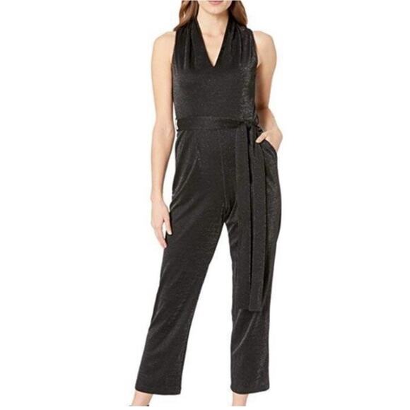 NWT Taylor Black Glitter Women’s Jersey Sleeveless Jumpsuit Pants sz 10 no sash - Picture 14 of 14